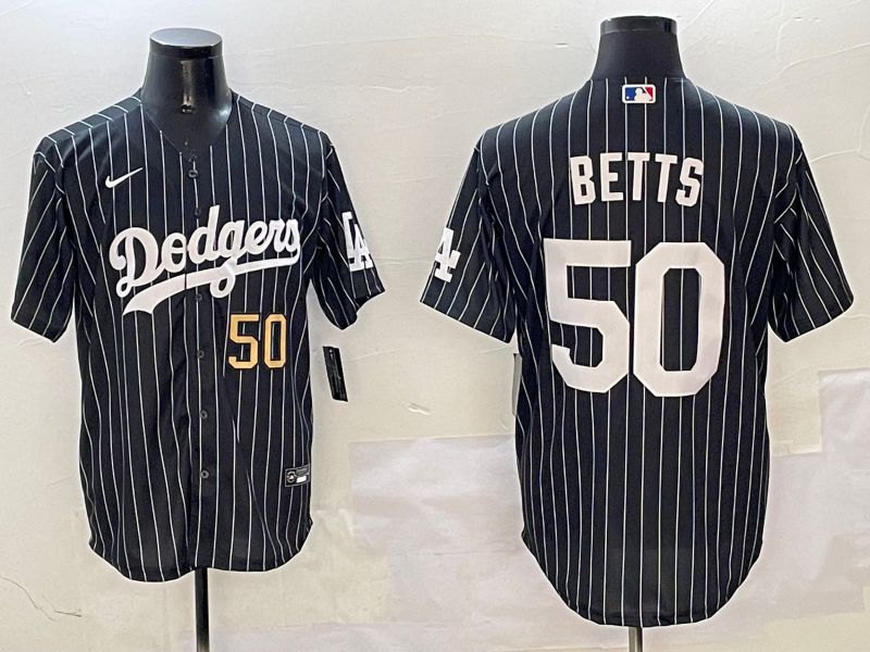 Men Los Angeles Dodgers #50 Betts Black Stripe Jointly Name 2025 Nike MLB Jersey style 10->milwaukee brewers->MLB Jersey